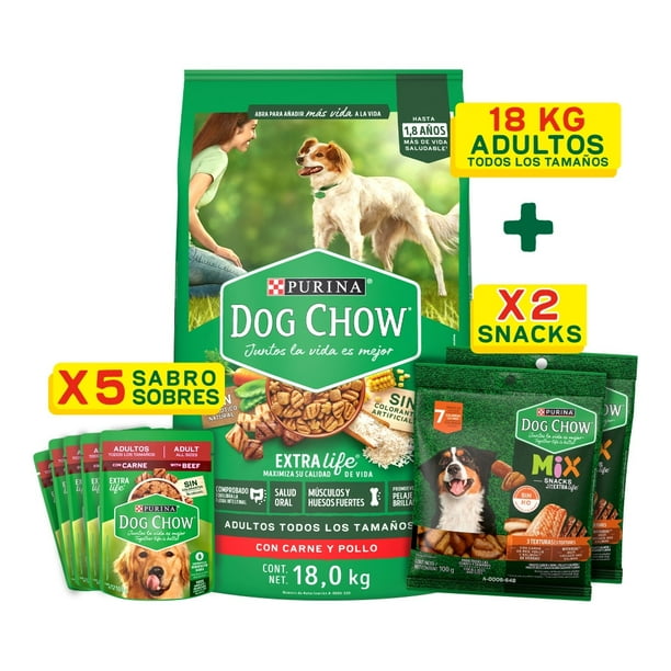 Kit de Croquetas para perro Purina Dog Chow Adulto todo tamaño 18.7 kg