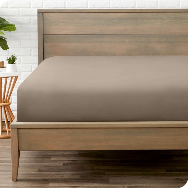 Sábana Ajustable de Lujo Bare Home Colección 1800 Ultra Suave Bolsillo Profundo Tamaño Twin-XL Color Topo