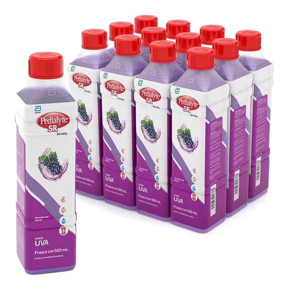 Solución Oral Pedialyte SR 60 mEq Uva para Deshidratación Leve Pack 12 de 500ml c/u