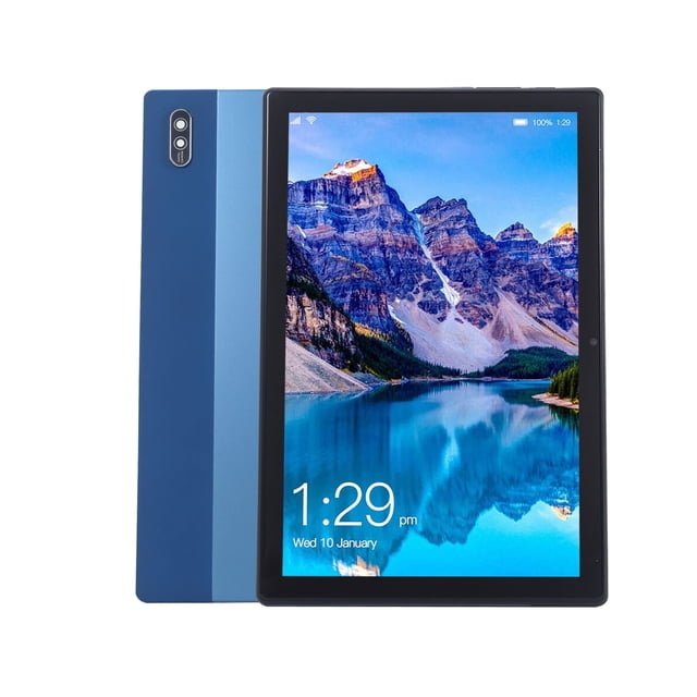 pisexur electrónica para hombres actualización tableta de 10 pulgadas con pantalla de alta definición de 8 núcleos de grosor tableta de aprendizaje para juegos de video de oficina compatible con comu tableta de 10 pulg. frontal con pantalla IPS 1280x800 que muestra paisaje y cámara frontal; reverso azul con cámara trasera, carcasa delgada y bordes rectos; compatible con SIM y WiFi, 4GB RAM, 32GB ROM y batería 5000mAh, adecuada para juegos, video y trabajo.
