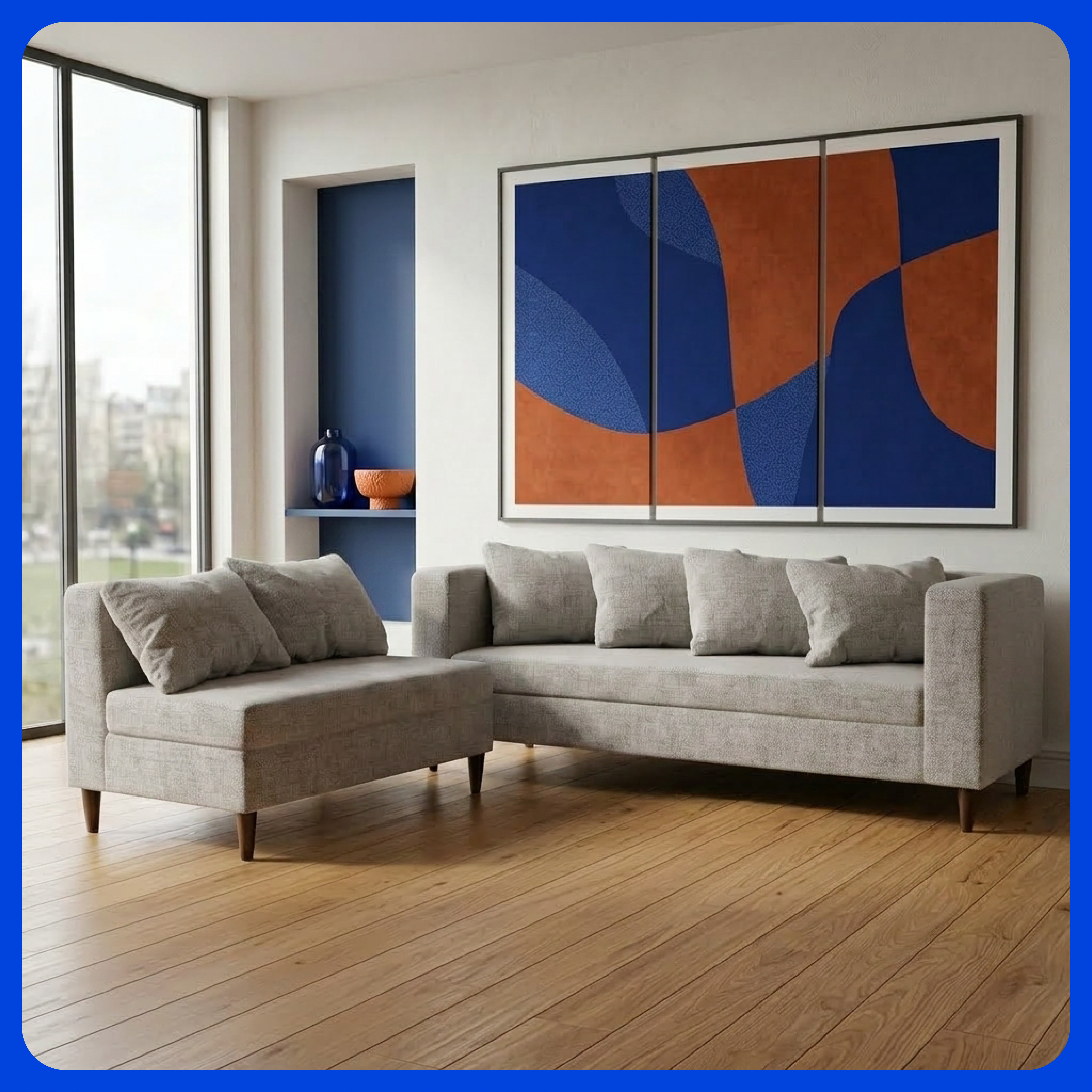 LASE Muebles Sala Esquinera Italia Sofá + Loveseat Configurable en L 6 cojines Marfil
