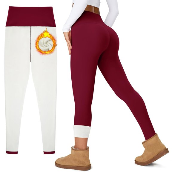TaTaai Women Fleece Lined Sports Leggings Solid Color Yoga Pants with Pockets Ladies Winter Workout Daily Lounge Wear Soft Warm Stretchy No Fading Comfortable Bottoms Gift