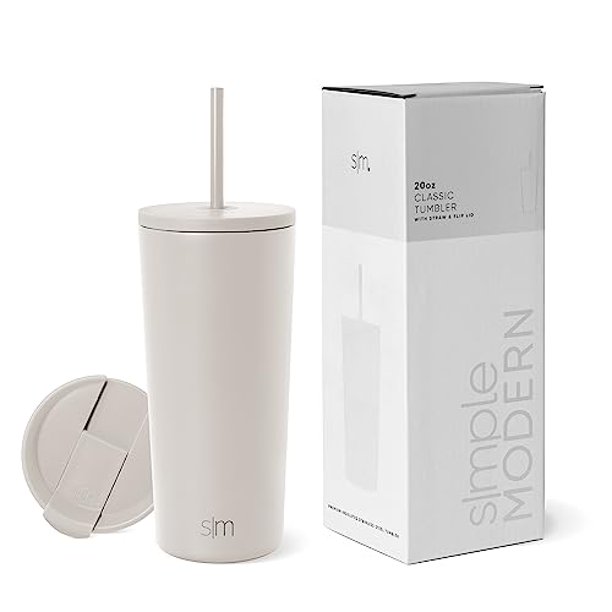 Vaso aislante moderno, sencillo, con tapa y pajita, 500 ml
