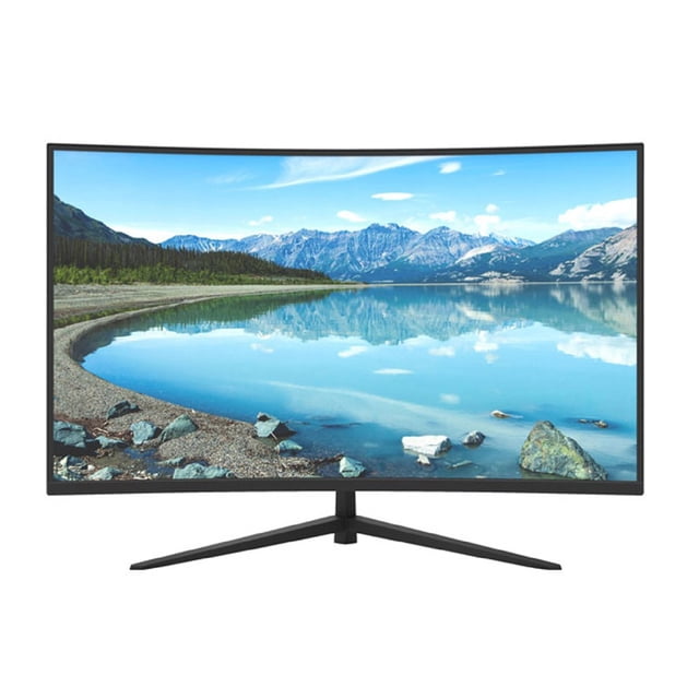 monitor 32 pulgadas curva qhd 165hz rca c/soporte ajustable Monitor RCA curvo de 32" en negro, vista frontal centrada con pantalla QHD 2560x1440 mostrando un paisaje; soporte ajustable tipo trípode, biseles estrechos, panel VA antirreflejante y curvatura R1500. Diseñado para gaming con hasta 165Hz y AMD FreeSync; también suele usarse para edición de video por su resolución QHD.