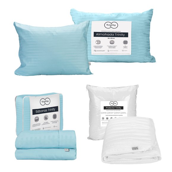 Juego de Sábanas Individual + Protector de Colchón Impermeable + Almohada Trinity