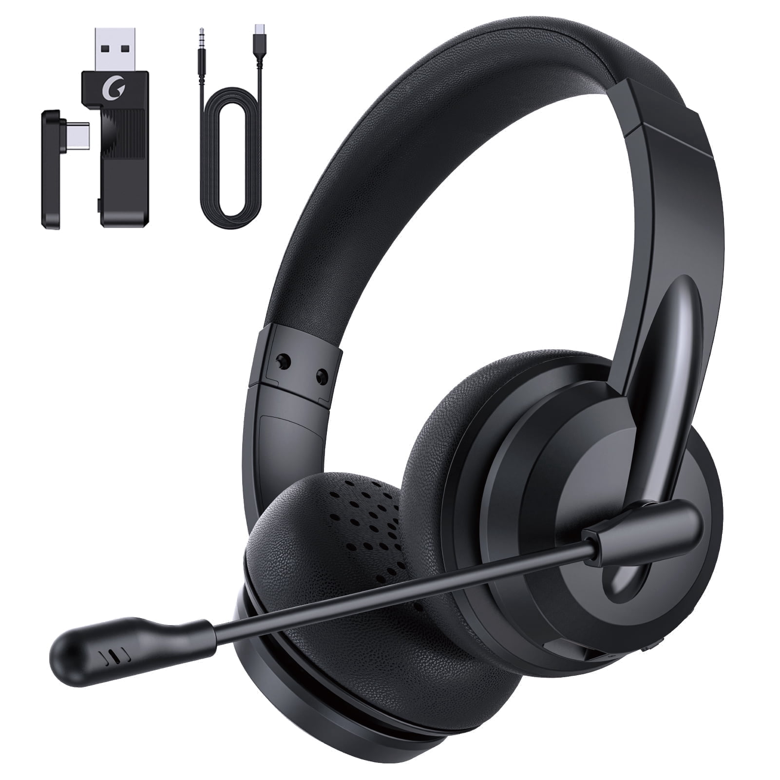 Froura Audífonos Inalámbricos con Micrófono para el Trabajo, Audífonos Bluetooth de 2.4GHz con Micrófono con Cancelación de Ruido para Teléfono, Computadora, Laptop, Negro