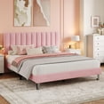 thumbnail image 3 of Yeshouse Estructura de cama tamaño Queen, cama plataforma tapizada en terciopelo con cabecero ajustable con capitoné vertical, no requiere somier, fácil montaje, color rosa, 3 of 7