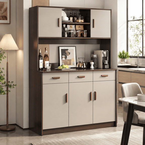 Zocalo Alacena de Cocina 120 cm con 3 Cajones y Gabinetes de Almacenamiento, Beige