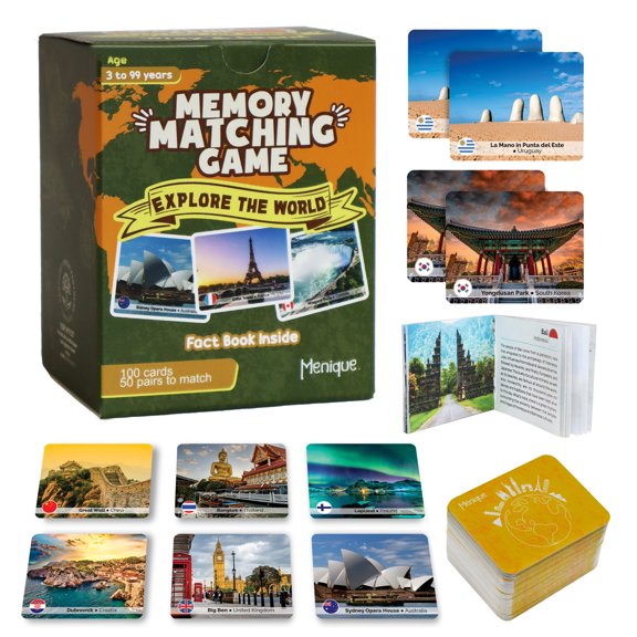 Juego de Memoria Explora el mundo en Inglés. Menique - 100 Tarjetas (50 pares)