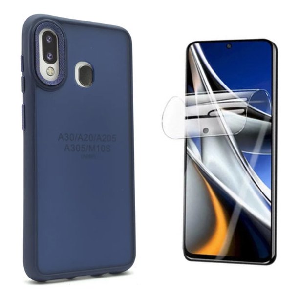 Funda + Mica Icon Case Electro Mate para Samsung A20, Carcasa, Protector, Uso Rudo, Protector de Pantalla, Antigolpes, Esquinas Reforzadas, Protección de Cámara - Azul marino