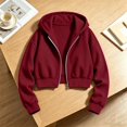 thumbnail image 5 of Sudadera con capucha y cremallera de manga larga de color liso para niñas, estilo casual y holgado, ideal para invierno, tallas 120-170., 5 of 5