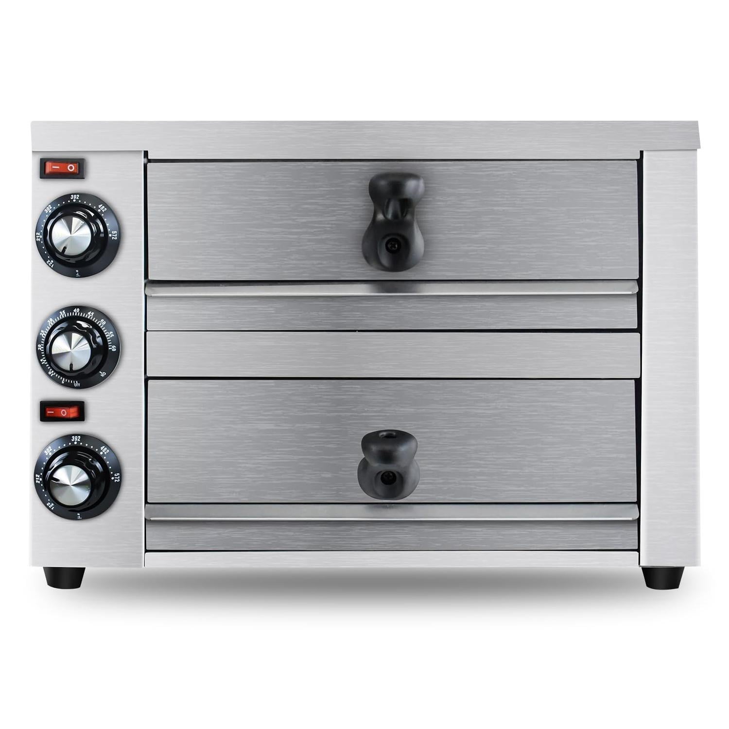 Horno de Pizza de Mesa KOOTEN Acero Inoxidable 2 Niveles con Temporizador para el Hogar y Restaurant