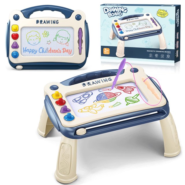 Pizarra mágica azul con patas - Pizarra magnética para dibujar - Juguete educativo para niños de 2 años - Juguetes para niños y niñas de 2 a 5 años (azul)