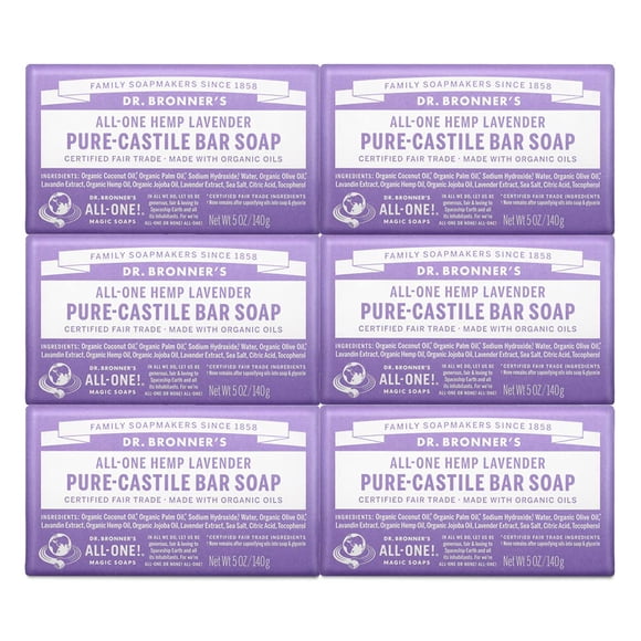 Jabón en barra Dr. Bronner's Pure-Castile Lavender, 150 ml, paquete de 6