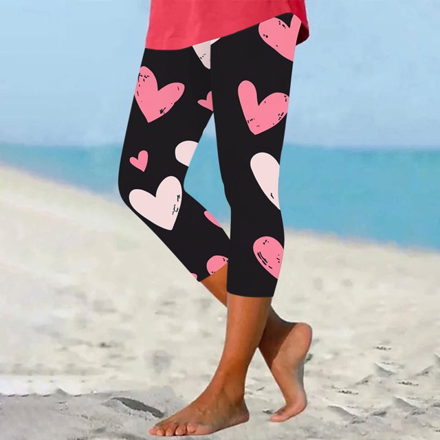 TaTaai Valentine's Day Heart Graphic Elastic Non-see-through Women Tight Yoga Leggings High Waisted Breathable Gym Workout Casual Daily Full Length Pants Gift