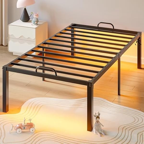 Estructura de Cama Pinmoco Reforzada de Alta Resistencia, con Iluminación Ambiental y Toma de Corriente Integrada, Negro Mate