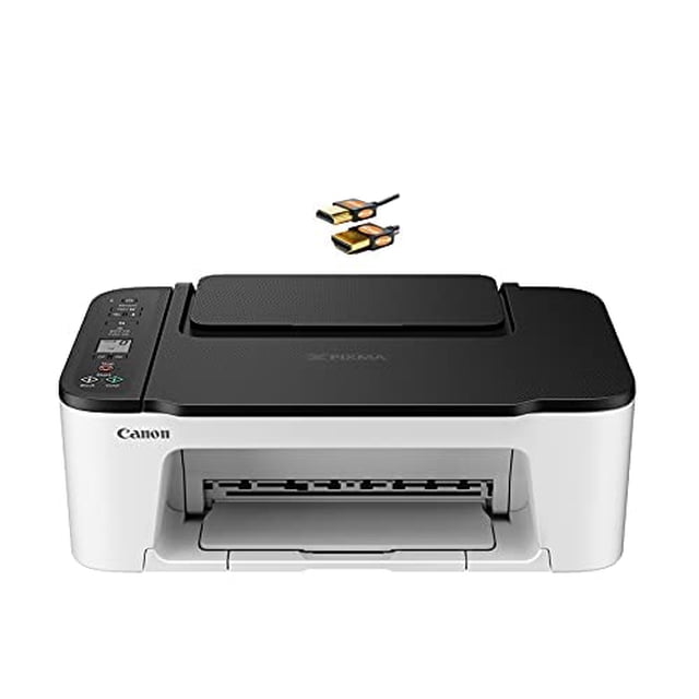 impresora canon pixma ts3522 inalámbrica de inyección de tinta a color multifunción vista frontal de la PIXMA TS3522 en cuerpo blanco con tapa superior negra, bandeja de salida inferior desplegada y panel de control con botones a la izquierda; adecuada para imprimir documentos domésticos y uso de oficina en casa.