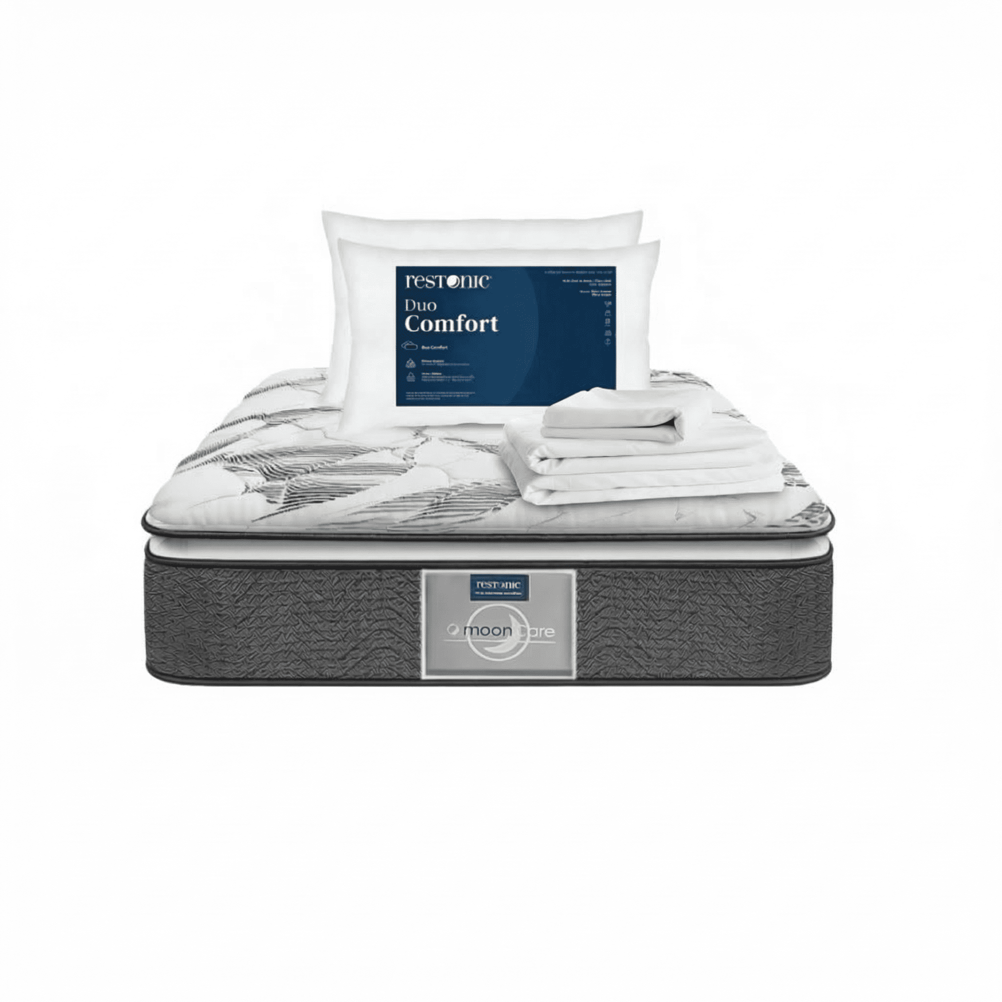 Colchón King Size MoonCare Antiácaros + 2 Almohadas Standar + Juego de Sabanas
