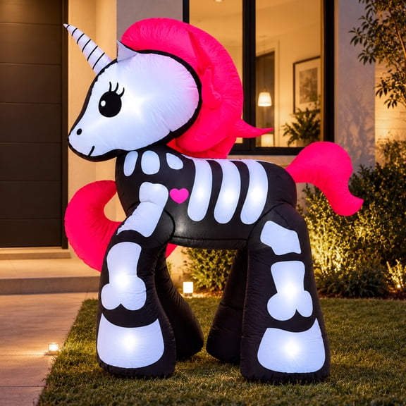 Inflable Halloween Unicornio Esqueleto 1.6 M Luz Led Jardin Exterior