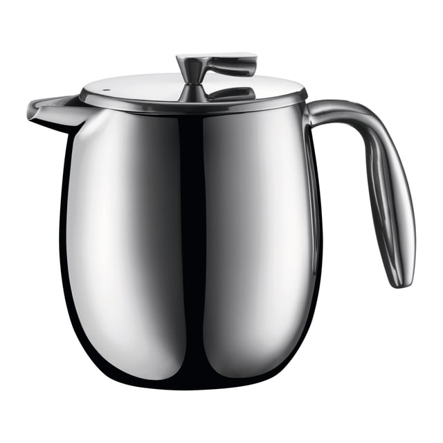 cafetera bodum columbia, prensa térmica francesa, 500 ml Cafetera prensa térmica Bodum Columbia en acero inoxidable plateado, 500 ml; vista frontal con tapa, pomo superior y mango ergonómico derecho, cuerpo pulido y pico vertedor integrado. Apta para preparar café de prensa o té y mantiene las bebidas calientes hasta 2 horas; apta para lavavajillas.