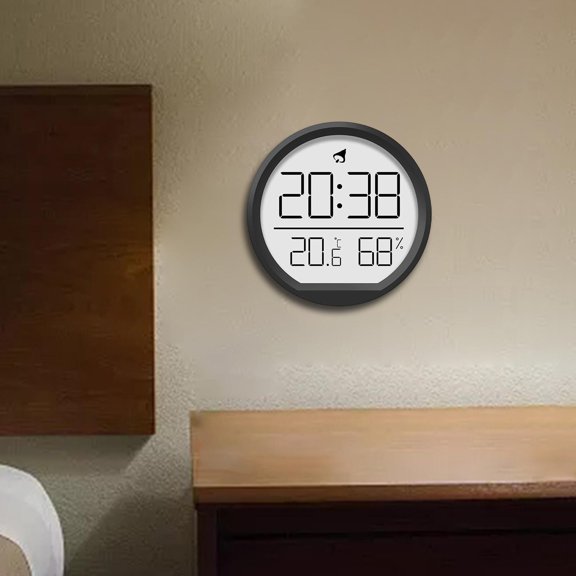 Reloj despertador digital Reloj de pared redondo 7,4 cm con temperatura 12 horas/24 horas Funciona con pilas multifuncional para sala de estar Negro