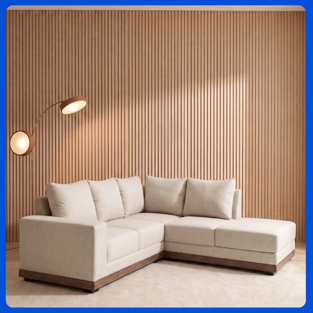 Sala Esquinera Derecha Easy Living Tous Beige en L tapizada con estructura de madera de pino