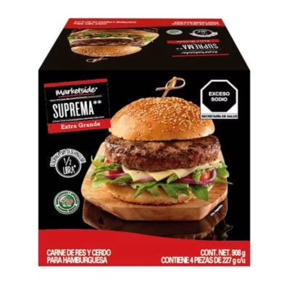 Carne para Hamburguesa Marketside Congelada Suprema Extra Grande con 4 Piezas de 227 g