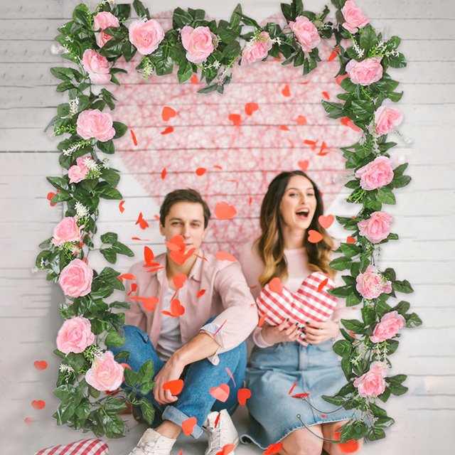 Adorno de pared de 2 piezas con rosas artificiales de 10 cabezas, ideal para San Valentín. Jarrones de cristal decorativos para dormitorio o sala de estar. Marco metálico. 230 cm (90,55