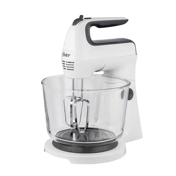 Batidora Oster de Mano y Pedestal con Tazón de Vidrio y 6 Velocidades Blanca