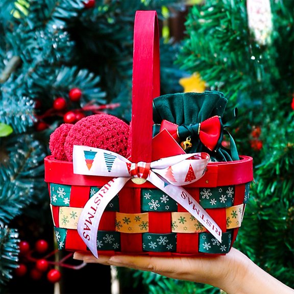 Cesta de Regalo de Madera para Enamorados | Caja de Dulces Multicolor con Bombones, Galletas y Copos de Nieve Crujientes | Regalo Festivo para Familiares y Amigos | Cesta de Dulces Navideños Personal