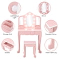 thumbnail image 2 of Tocador Infantil – Set con Espejo Tríptico Iluminado – Mesa de Madera con LED Ajustables – Cajón y Rejilla de Almacenaje – Taburete – Juego de Maquillaje Simbólico – Rosa/Blanco, 2 of 8
