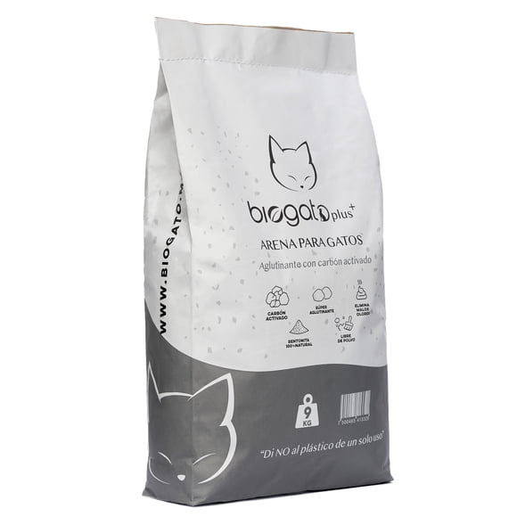 Arena para Gatos BioGato Plus+ Carbon Activado 9kg, Aglutina y Elimina malos olores SIN Polvo