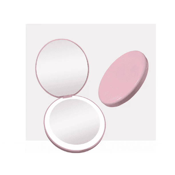 Espejo De Maquillaje Luz Led Bolsillo Portatil Recargable Rosa