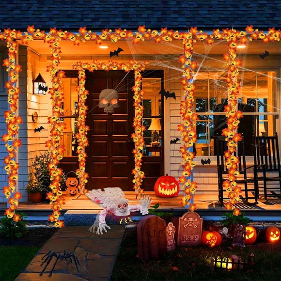Guirnalda de luces de calabaza, decoraciones de otoño, luces LED realistas de hojas de arce más grandes, luces de otoño, funciona con pilas, decoración de Halloween para interiores y exteriores, lámpa