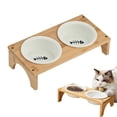 thumbnail image 1 of Raised Feeding Bowl for Cats, Oblique Design, Ceramic Cat Bowl, with Wooden Frame, NonSlip and Gentle on Taste, for Puppies and Cats of All Sizes, 1 of 5