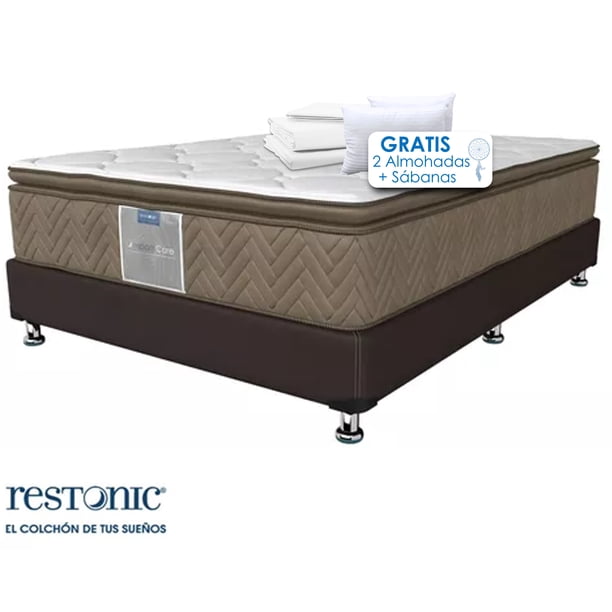 Colchón Matrimonial Antiestrés con Base Box Tapizado + Juego de Sábana + 2 Almohadas, Paquete de Blancos Set