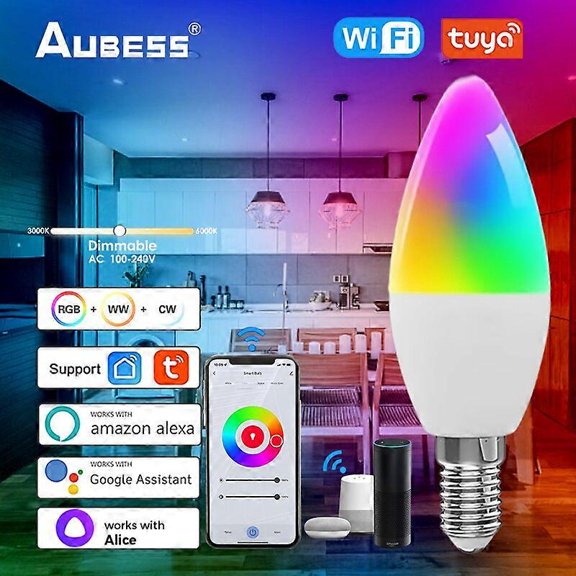 Tuya E14 LED Bulb Smart Zigbee/Wifi Light Candle Bulbs RGBCW 5W Dimmable