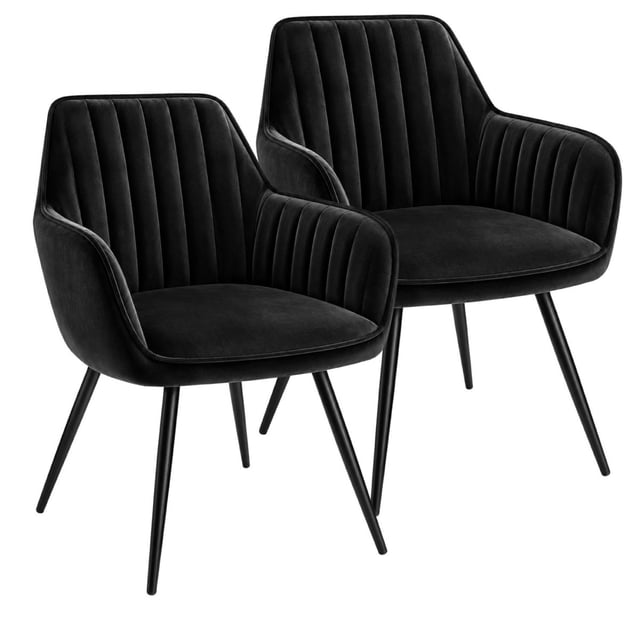 Set de 2 Sillas Terciopelo con Descansa Brazos para Comedor negro
