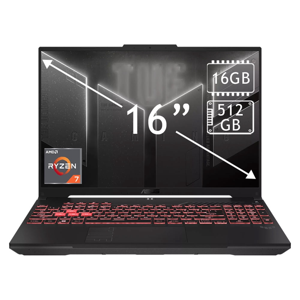 Laptop Gamer ASUS TUF A16:  Ryzen 7 170 (hasta 4.75 GHz), Memoria de 16GB DDR5, SSD de 512GB, Pantalla de 16" LED (1920 x 1200), GeForce RTX 4050, Windows 11 Home.