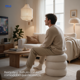 thumbnail image 5 of Taburete redondo tapizado en tela, otomano moderno, banco decorativo, beige beige Estandar, 5 of 13