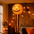 thumbnail image 1 of Decoraciones colgantes de calabazas de papel para Halloween: calabaza plegable de papel crepé con cara sonriente y borlas para fiestas de Halloween en interiores y exteriores., 1 of 7