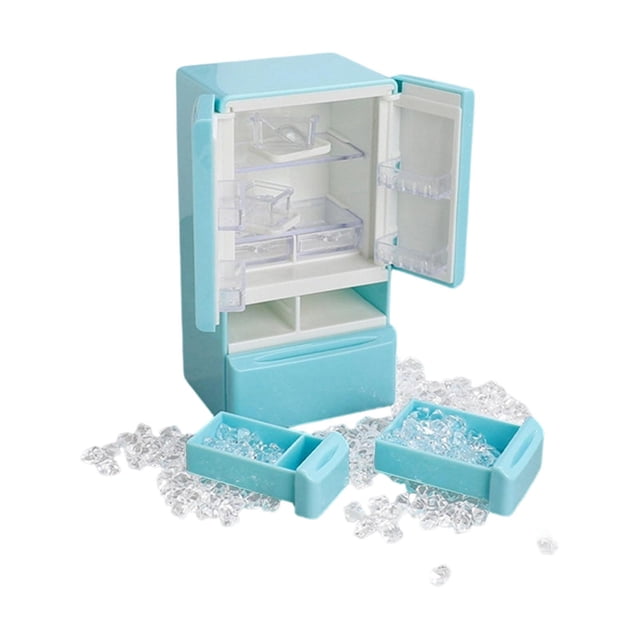 Mini refrigerador, electrodoméstico de juguete, muebles de casa de muñecas en miniatura, refrigerador, accesorio de cocina azul