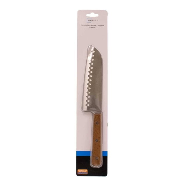 Cuchillo Santoku Mainstays de Acero Inoxidable Mango de Madera 28.8 cm