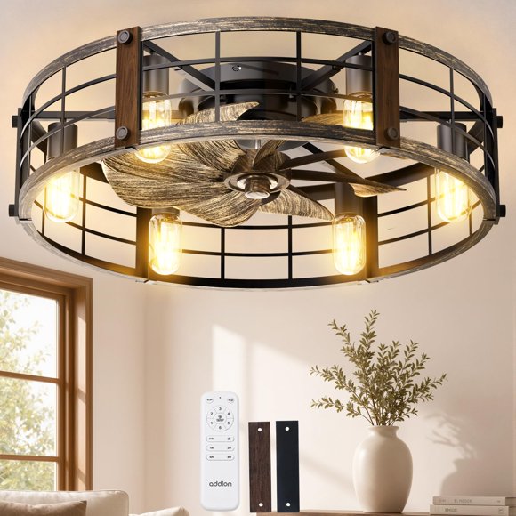 Ventilador de techo addlon de 61 cm con control remoto, negro y dorado