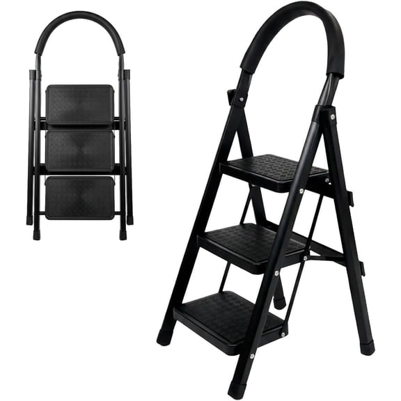Escalera De Tijera Escalera Tubular Escalera Plegable Hecha de Acero Inoxidable Escalones Y Patas Antideslizantes Altura (3 Escalones Negro)