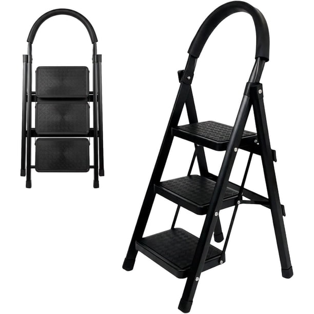 Escalera De Tijera Escalera Tubular Escalera Plegable Hecha de Acero Inoxidable Escalones Y Patas Antideslizantes Altura (3 Escalones Negro)