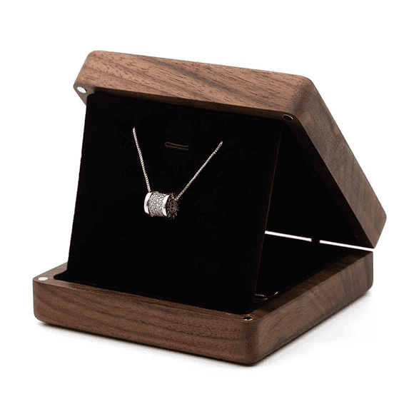 Caja De Madera Nogal Colgante Para Collar Estuche De Joyería CAFE NEGRO