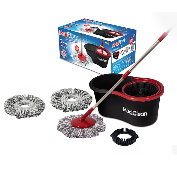 Trapeador Giratorio Magico Con 2 Microfibras y 1 Cepillo Magiclean M2 Spin Magic