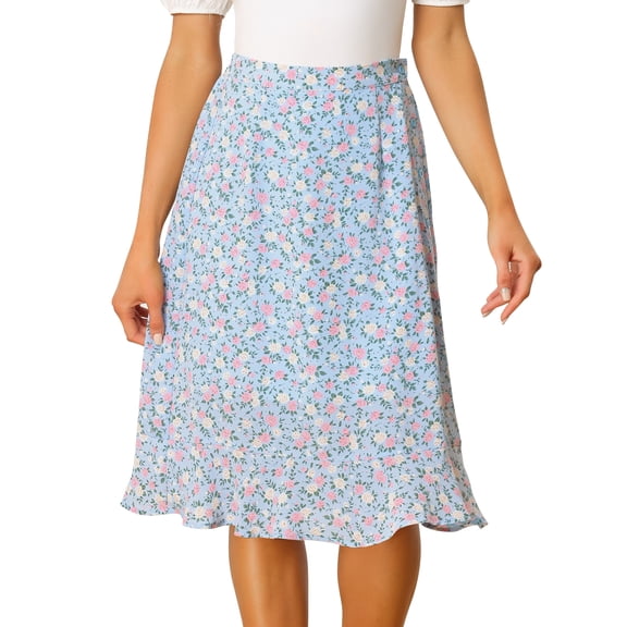 Falmidi dividicon botones en espaly dobladillo con volantes florales pamujer Azul roXS