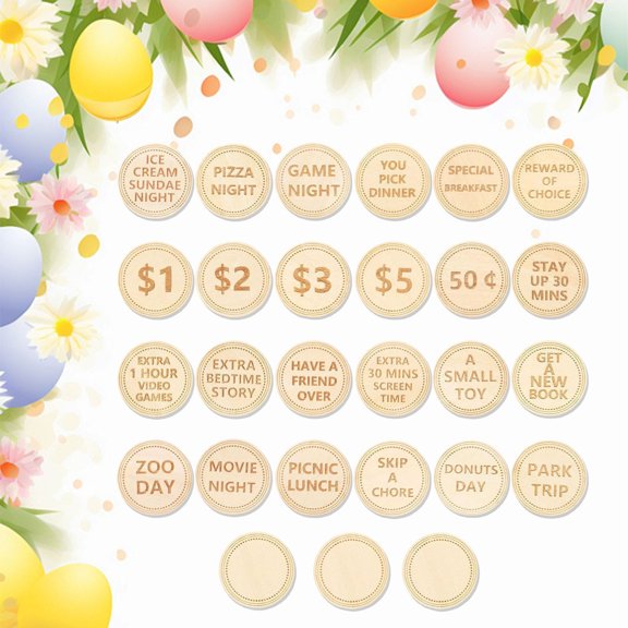 Decoraciones de Pascua, Adornos de Pascua, Regalos de Pascua Huevos de Pascua para niños Relleno de huevos de madera con forma de moneda Relleno de huevos